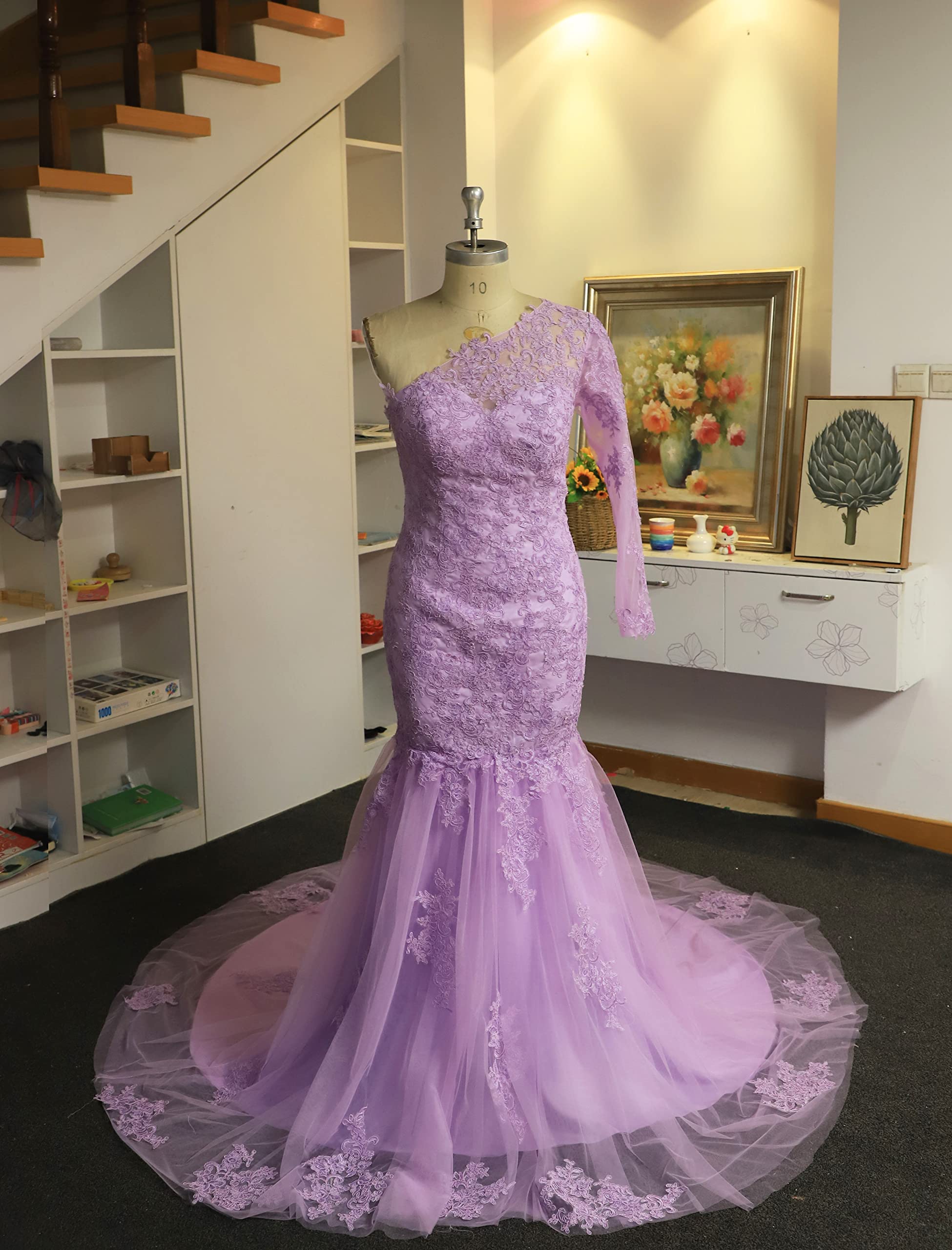 Elegant Purple Lace One Shoulder Mermaid Wedding Dress for Women - Perfect for Prom, Evening Gala & Black Tie Events