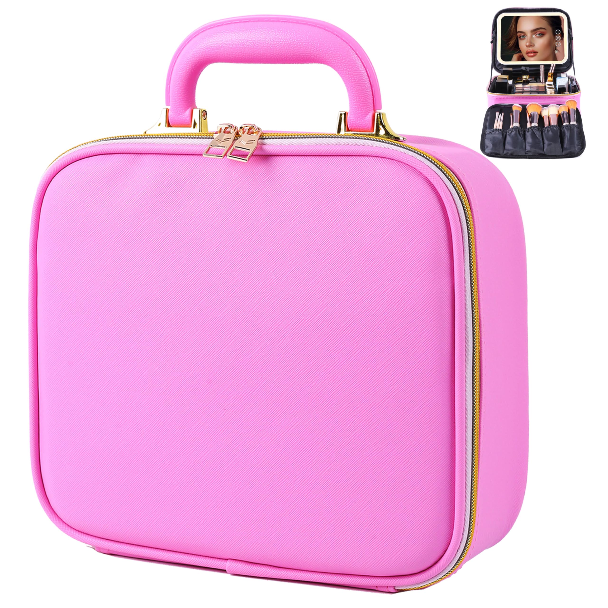 LED Makeup Bag with Mirror & Adjustable Brightness - Portable Waterproof Cosmetic Organizer with Handle & Dividers - Perfect Travel Makeup Case for Women - Great Gift for Brides, Makeup Artists & Beauty Lovers