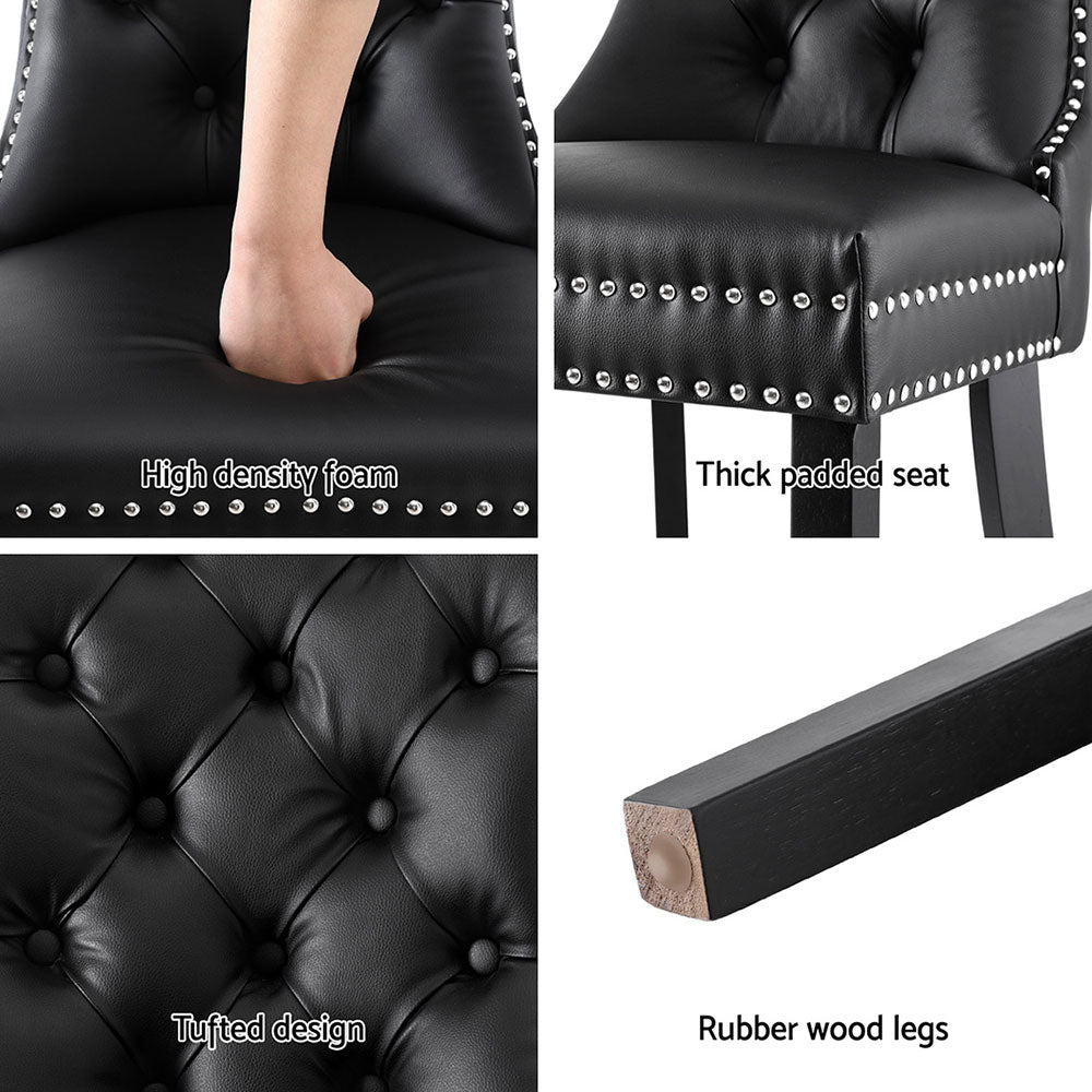 4-Piece Artiss Black Leather Dining Chairs Set - Modern PU Leather Upholstered Kitchen Chairs with Sturdy Metal Legs - Perfect for Dining Room, Kitchen, Breakfast Nook & Home Office
