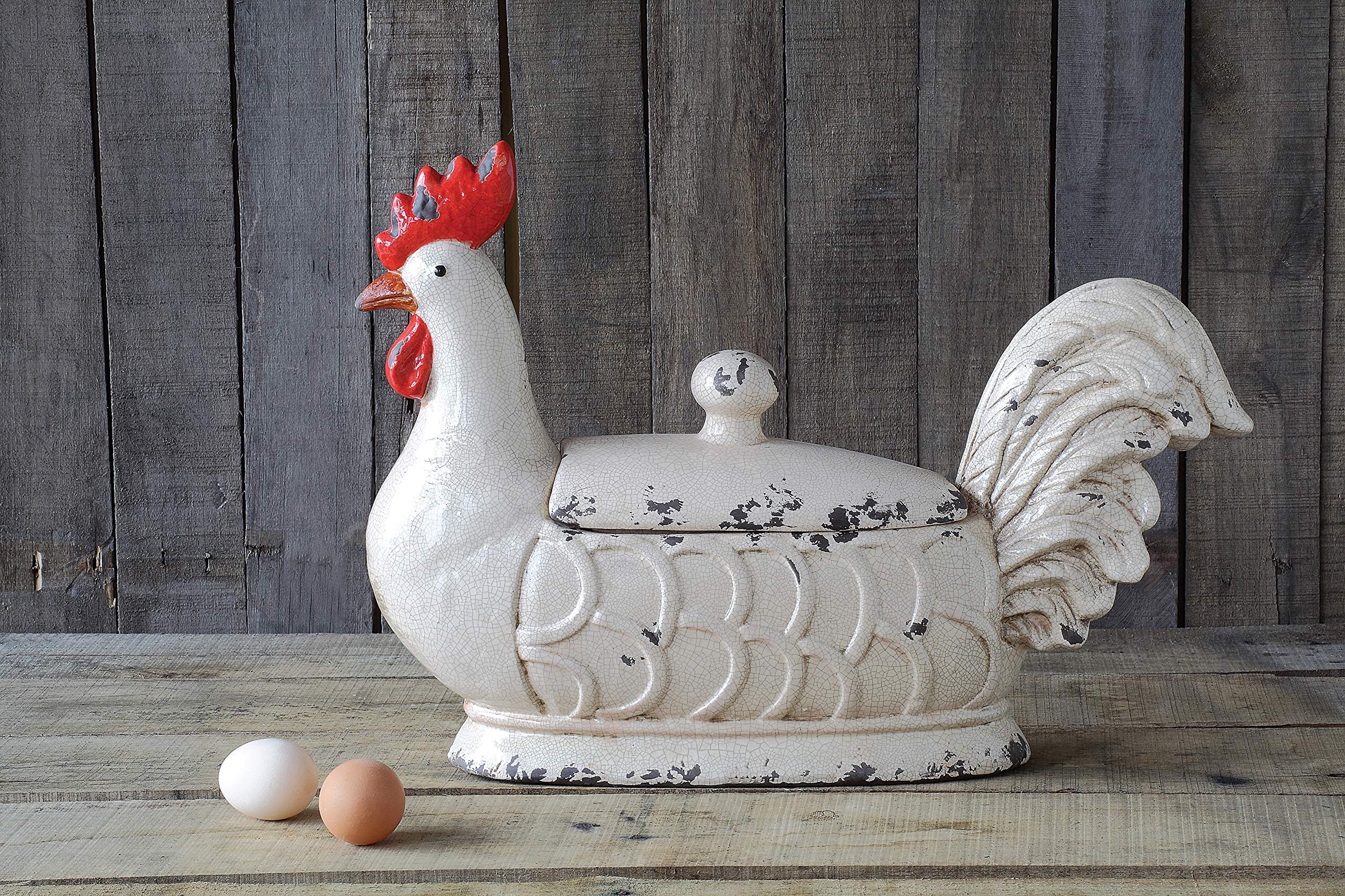Creative Co-Op Rooster-Shaped Ceramic Canister with Airtight Lid - Perfect for Kitchen Storage, Coffee, Tea & Sugar | Farmhouse Decor & Country Style Home Accessories