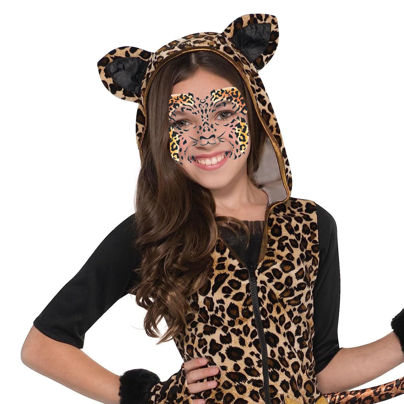 Gold Leopard Face Temporary Tattoos - Cheetah Print Body Stickers for Women | Halloween Makeup Accessories & Party Decoration | Costume, Festival, Cosplay Use