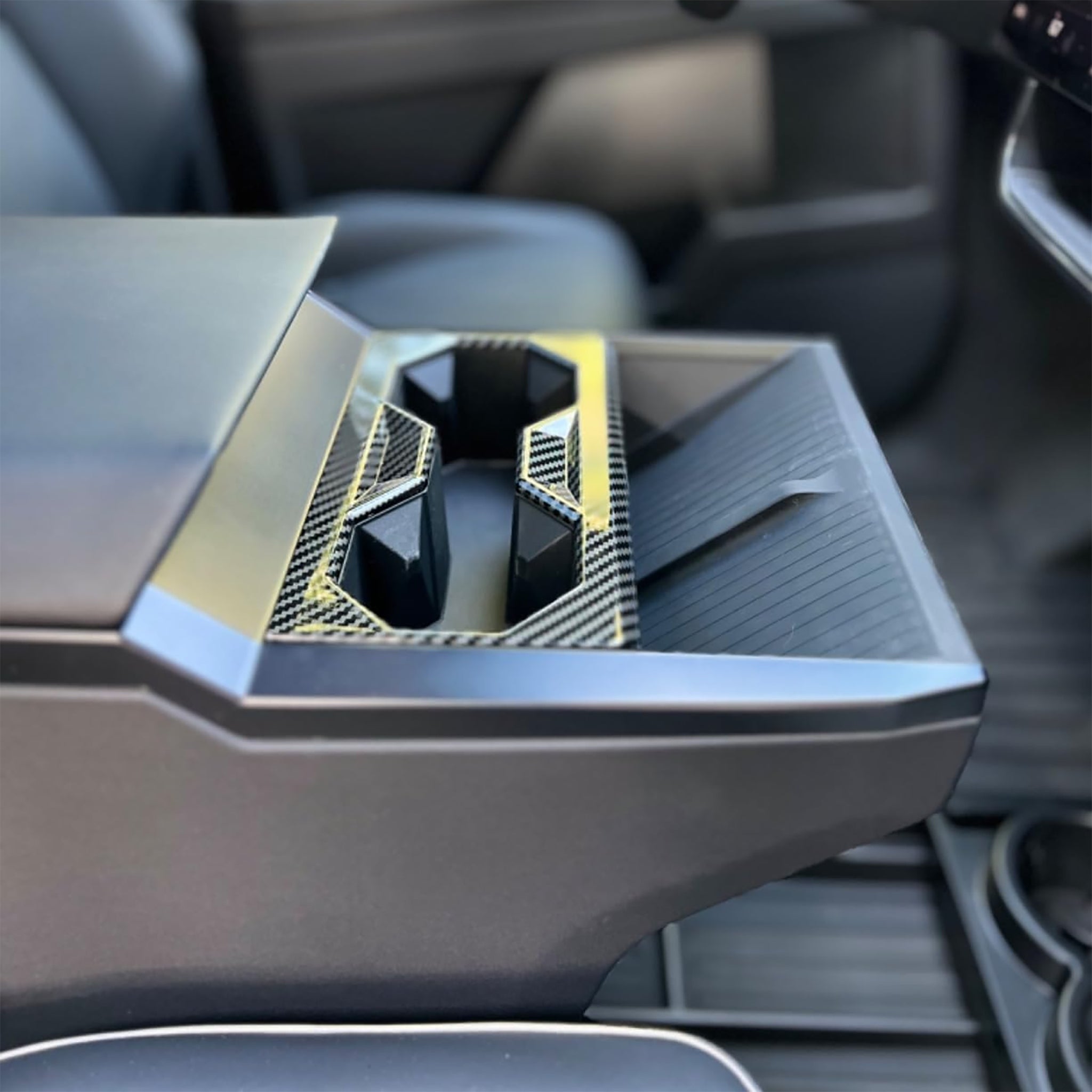 Cybertruck Center Console Carbon Fiber Cup Holder Trim Cover - ABS Plastic Accessory for Tesla Model Accessories - Perfect for Car Interior Upgrade & Customization