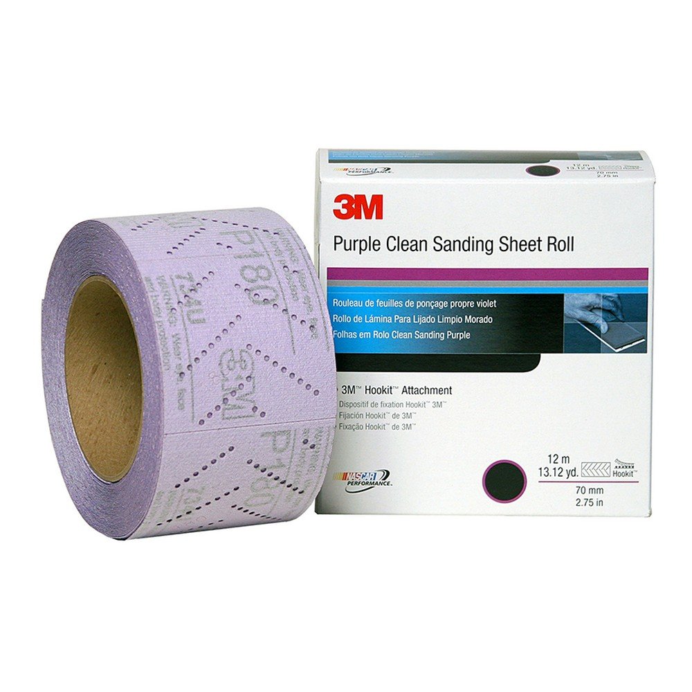 3M 30706 Hookit 334U Purple 70mm x 12m P280 Grit Sanding Sheet Roll - Perfect for Automotive, Woodworking & Metal Surface Finishing