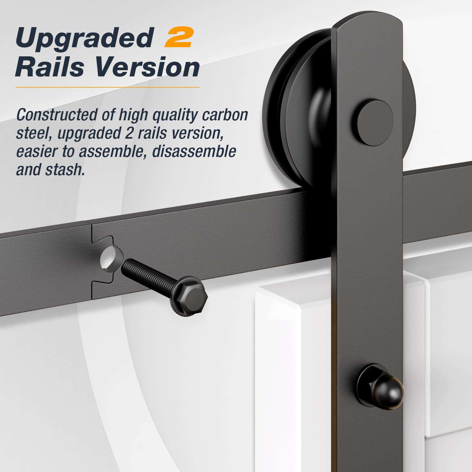 1.5m Heavy Duty Sliding Barn Door Hardware Kit with Damper - Smooth Track Rail Roller System for Single Doors | Perfect for Farmhouse, Loft & Industrial Style Homes