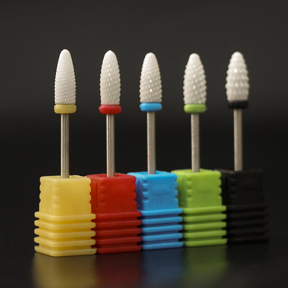 Professional Ceramic Nail Drill Bits Set - Coarse/Medium/Fine/Extra Fine Grit for Electric Nail Files - Perfect for Manicure, Pedicure & Nail Art - Salon & Home Use (5 Grits Included)