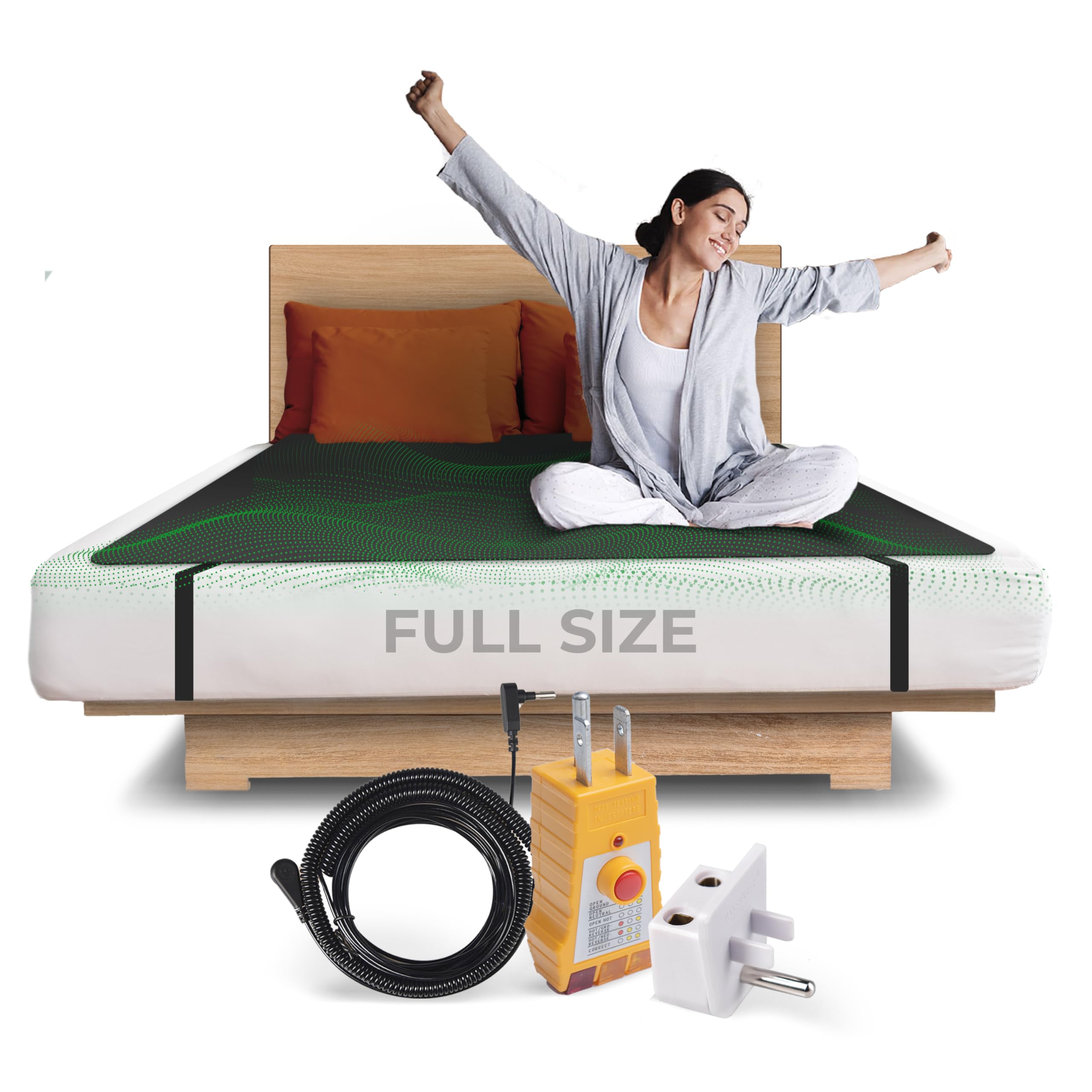 Premium Earth Grounding Mat for Sleeping (54x74in) - Full Body Grounding Sheet for Stress Relief & Inflammation Reduction - Queen Size Grounded Mattress Cover with 15ft Conductive Cord & Outlet Tester - Improve Sleep Quality & Wellness (Ideal for Home, Office, Yoga & Meditation)