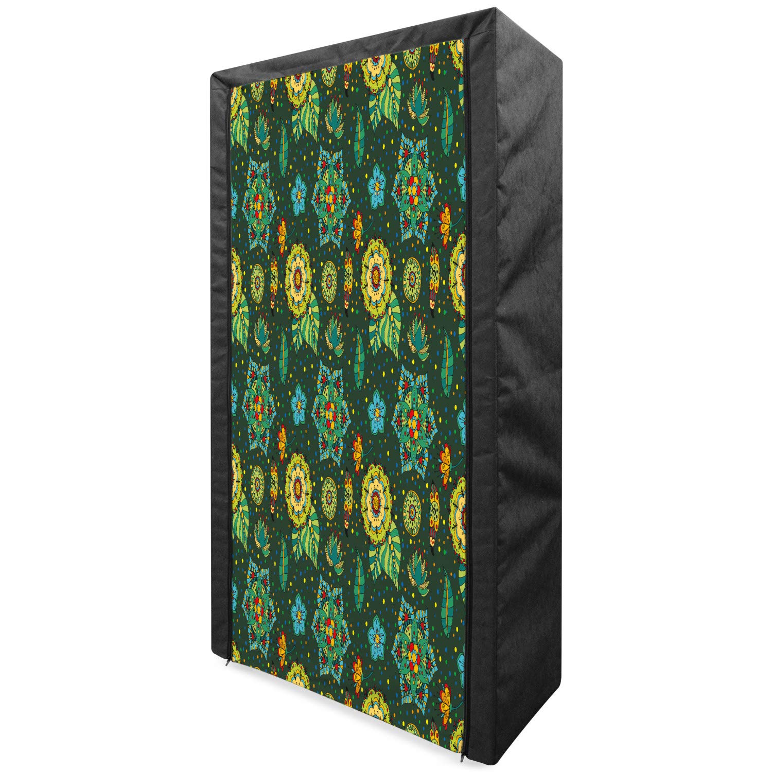 Ambesonne Floral Portable Fabric Wardrobe - Colorful Flower Fantasy Hand-Drawn Design with Shelves, 33.5 Inch Multicolor Clothing Organizer for Bedroom, Closet & Dorm Storage | Perfect for Small Spaces & Travel