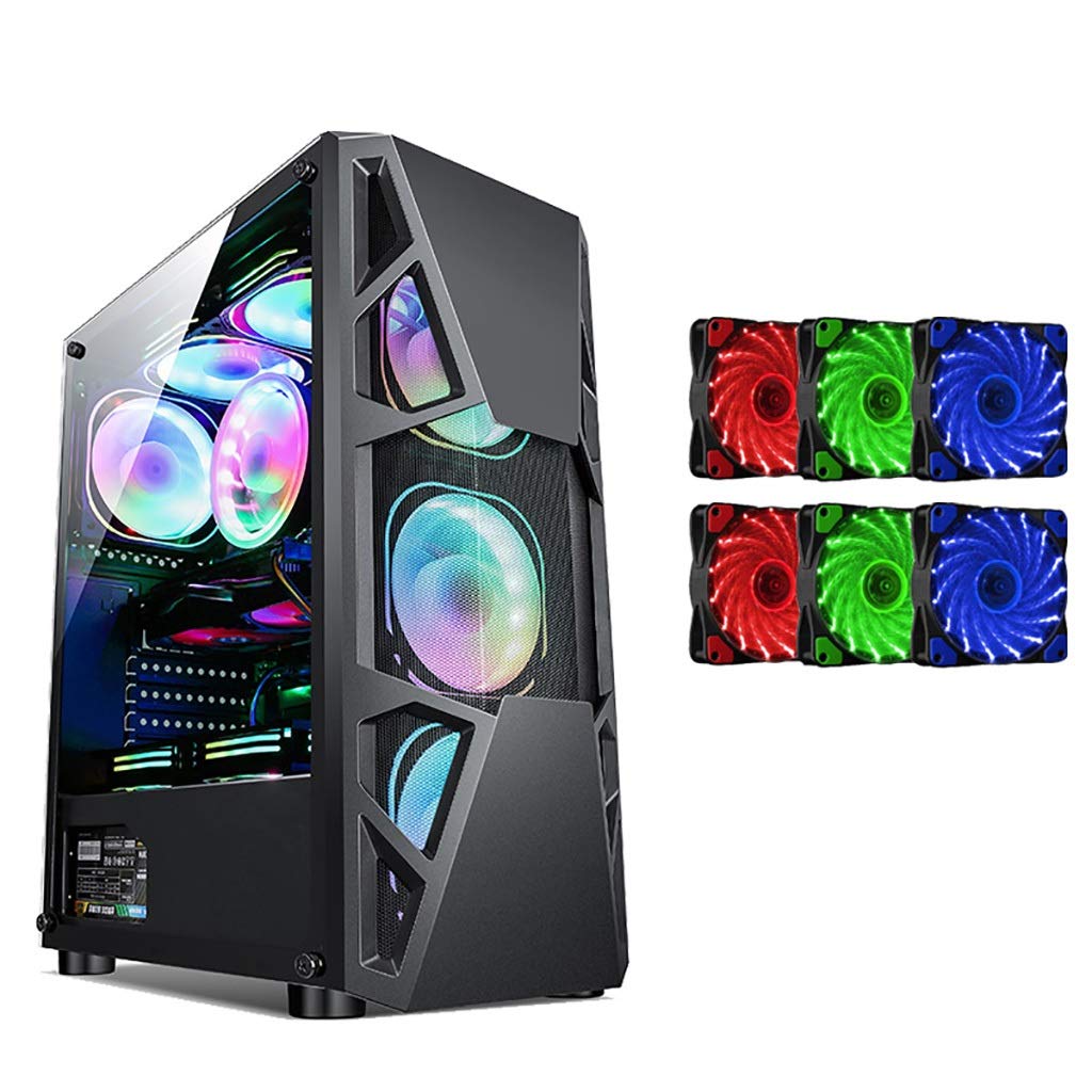 Mid-Tower ATX Gaming PC Case with 15 LED Fans, USB 3.0 Port & Acrylic Side Panel - Supports M-ATX/ITX, Water Cooling Ready (Blue LED, 6 Fan Size) - Perfect for High-Performance Gaming Rigs & Custom PC Builds