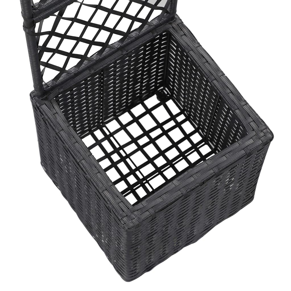Poly Rattan Flower Pot with Trellis - 11.8x11.8x42.1 Inch Climbing Plant Planter for Indoor/Outdoor Gardens - Black Vertical Garden Planter for Vines, Roses & Climbing Plants