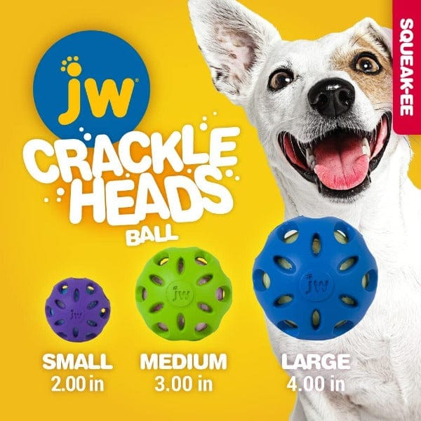 JW Pet Crackle Heads Crackle Ball - Durable Rubber Dog Toy for Chewing & Play - Perfect for Indoor & Outdoor Fun