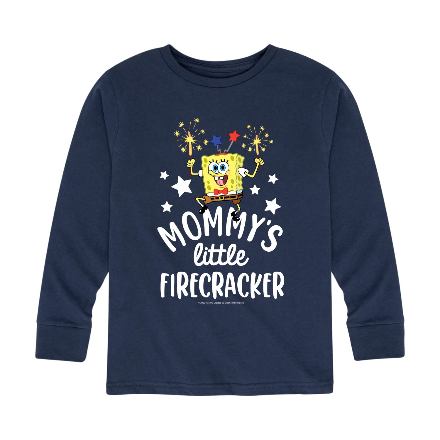 HYBRID APPAREL Spongebob Squarepants Graphic T-Shirt - Mommy's Little Firecracker Long Sleeve Shirt for Toddler & Youth | Cute Cartoon Tee for Kids Birthday, Family Outfits & Casual Wear