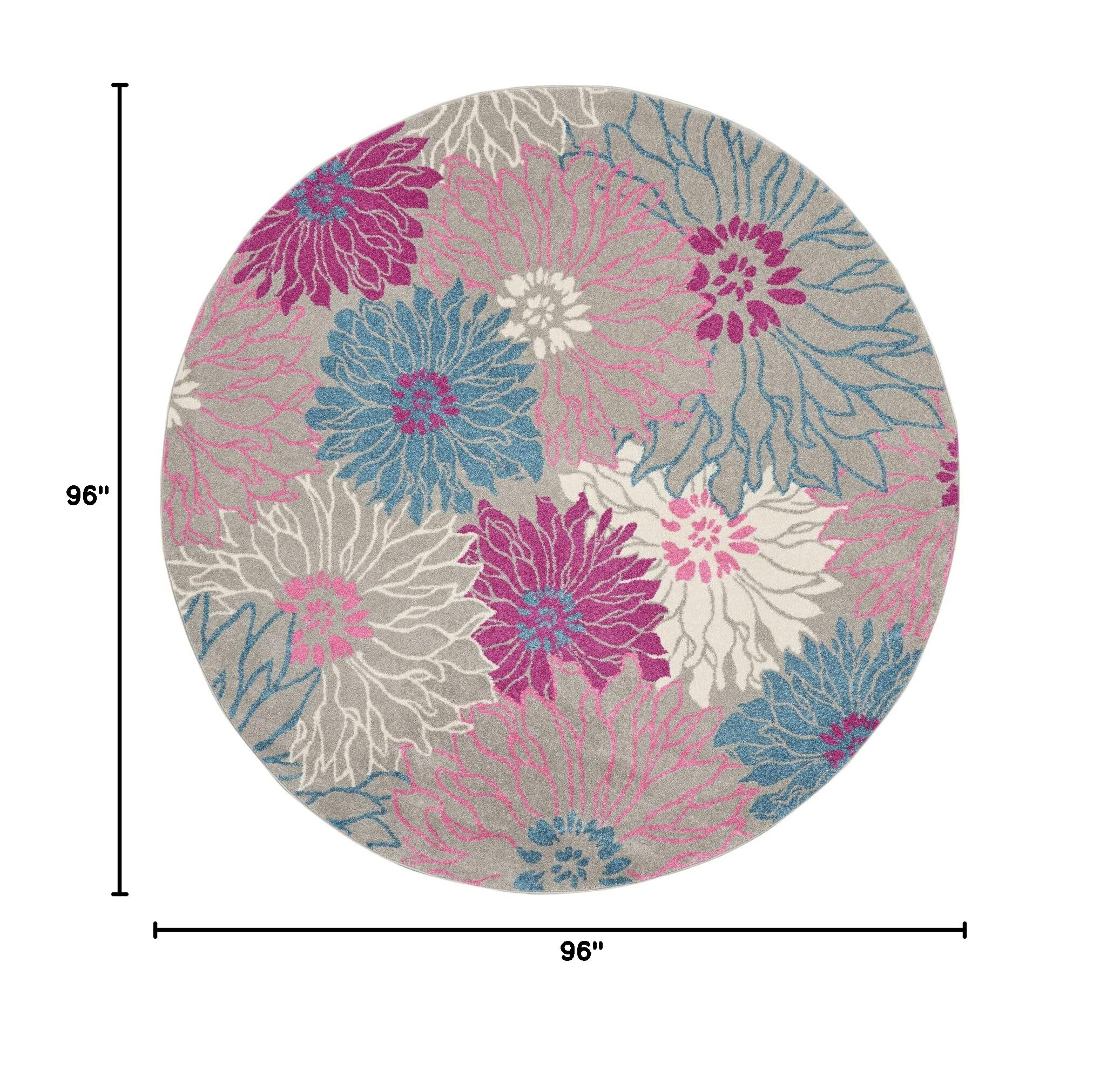 Nourison Passion Grey 8' Round Floral Farmhouse Area Rug - Non-Shedding & Easy to Clean - Perfect for Bedroom, Living Room, Dining Room & Kitchen Decor