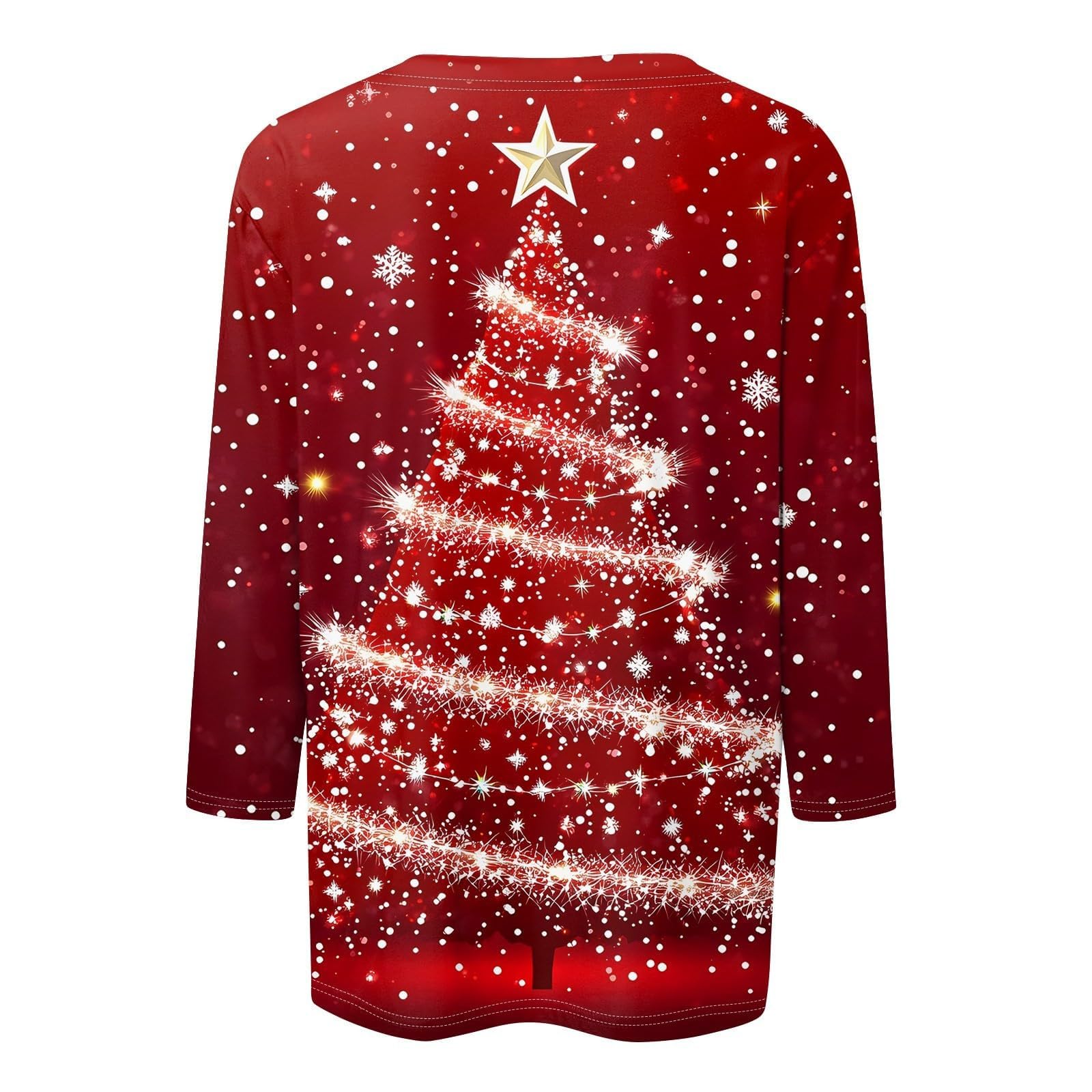 Women's Christmas Graphic T-Shirt 3/4 Sleeve Crew Neck Loose Fit Plus Size Fall Shirt 2024 - Holiday Party, Family Gathering & Office Outfit