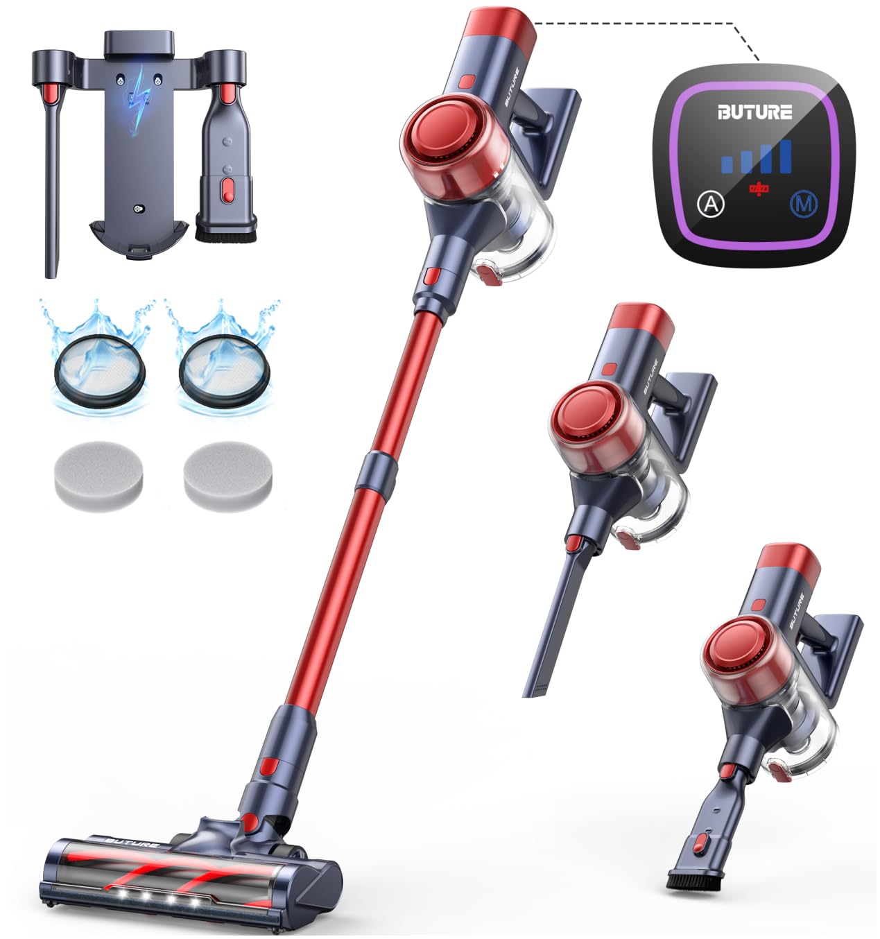 BuTure Cordless Vacuum Cleaner - 38Kpa Powerful Stick Vacuum with Charging Dock & Brushless Motor, Auto Suction Adjustment for Home, Pet Hair, Carpet & Hard Floors | Perfect for Quick Cleanups, Pet Owners & Multi-Surface Cleaning