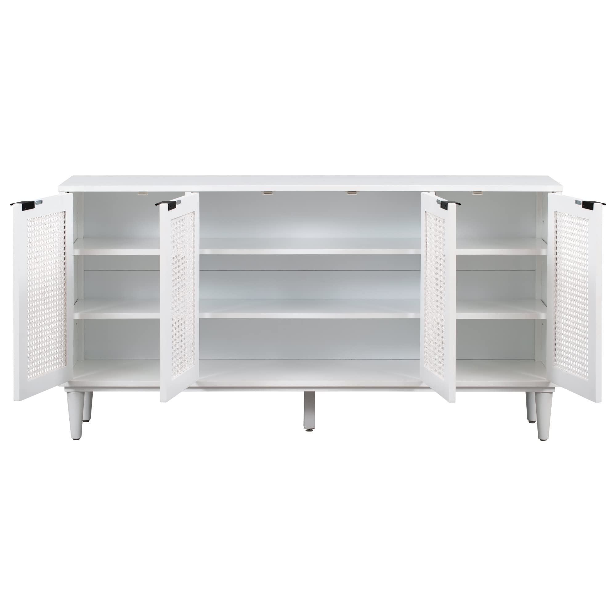 Modern Rattan Buffet Sideboard Cabinet with Natural Rattan Doors - Wood Entryway Console Table & Storage Cabinet for Living Room, Dining Room, Hallway - Perfect for Home Decor, Entertaining & Organizing (White)