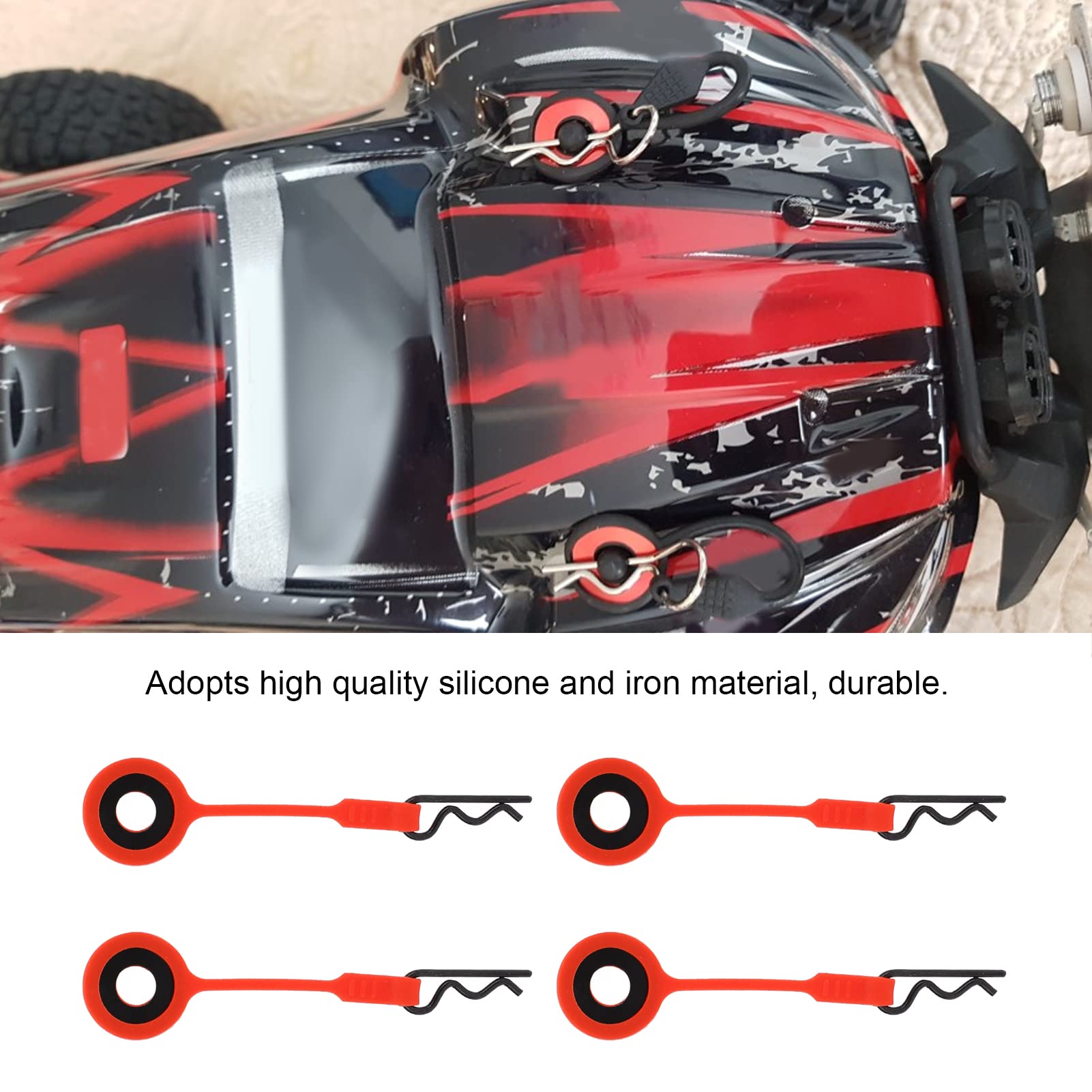 **4pcs 3.1in Universal RC Car Body Clips Pins - Red, Compatible with 1/10 Scale RC Models - Secure Shell Fasteners for Off-Road, Racing & Hobby Use**