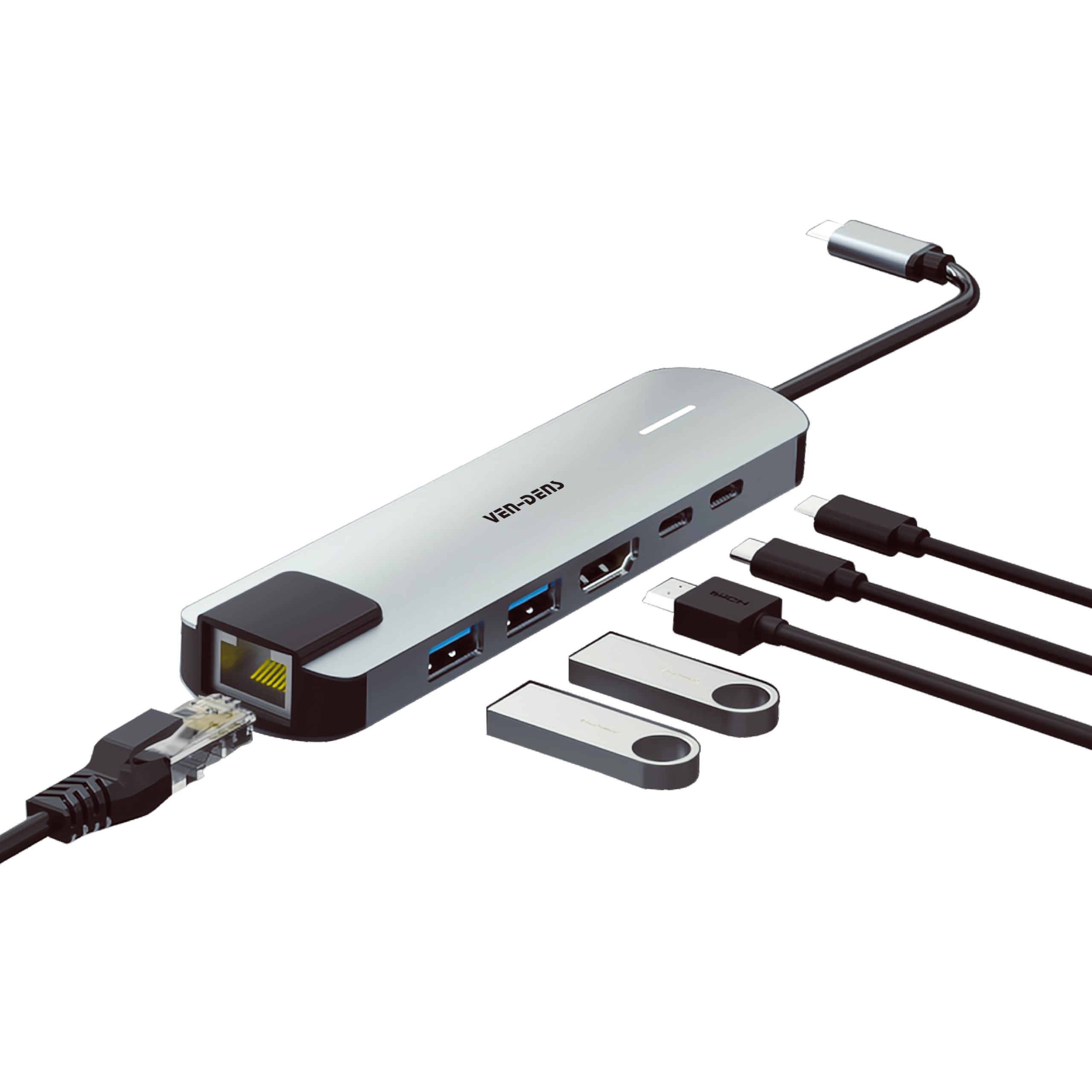 VEN-DENS 6-in-1 USB-C Hub Multiport Adapter with 4K HDMI, Dual USB-A Ports, 100W PD Charging, RJ45 Ethernet - USB-C Docking Station for MacBook Pro/Air, Dell XPS, HP, Surface Pro (Home Office, Business Travel, Online Meeting)
