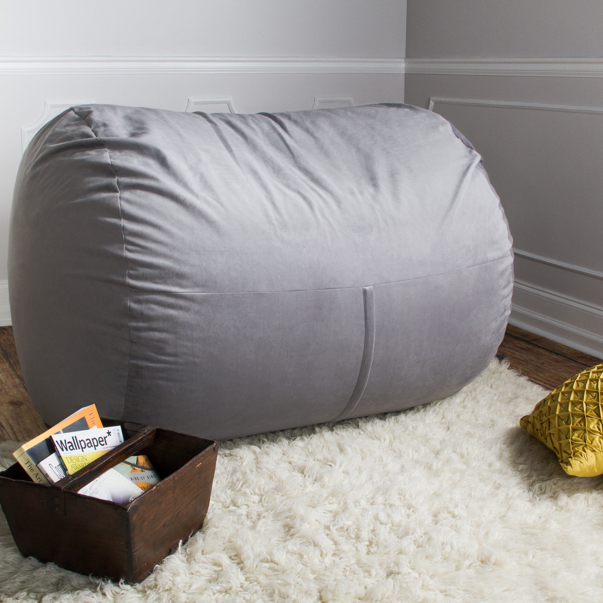 Jaxx Lounger 5.5 Foot Large Bean Bag Chair - Soft Velvet Twill Fabric, Black - Perfect for Living Room, Game Room & Dorm Relaxation