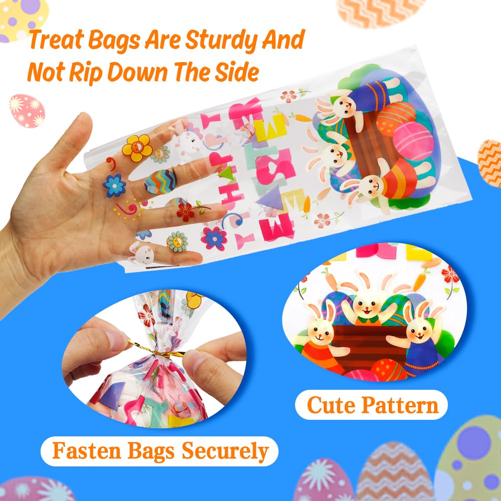 100-Pack Clear Easter Cellophane Treat Bags with Twist Ties - Easter Candy Bags, Easter Party Favors, Easter Gift Bags for Candy, Cookies & Small Gifts - Perfect for Easter Egg Hunts, Classroom Treats & Holiday Party Supplies