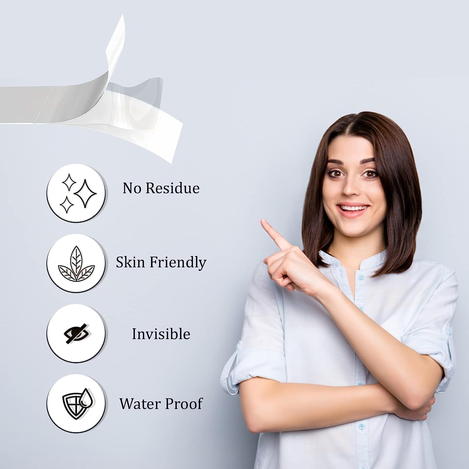 Speculo Double Sided Tape for Clothes & Body (36 Pack) - Strong Clear Skin Tape for Women, No Sew No Iron Hem Tape, Hypoallergenic for All Skin Tones | Perfect for Dresses, Strapless Tops & Wardrobe Fixes
