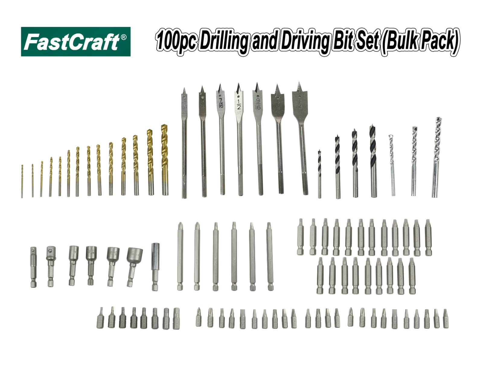 FastCraft Hammer Drill 104pc Bits Set - 9A Peak Power 1/2-inch Chuck Impact Drill Driver (0-2800RPM, Dual Switch) for Professional & Industrial Use - Perfect for Masonry, Metal, Wood & Concrete Drilling