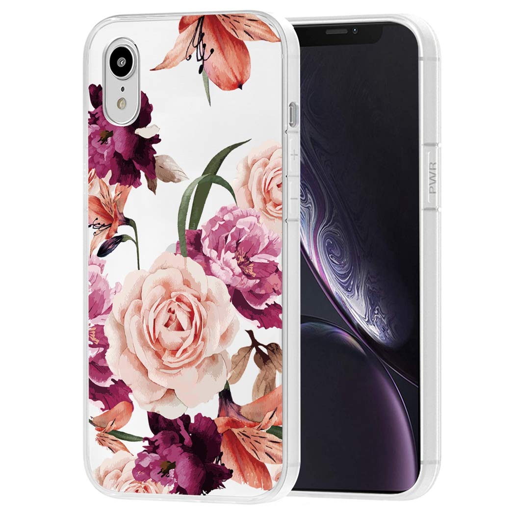 iPhone XR Case for Women - Shockproof Clear Floral TPU Slim Protective Cover for iPhone XR 6.1 inch (Purple Flower) - Perfect for Everyday Use, Work & Travel