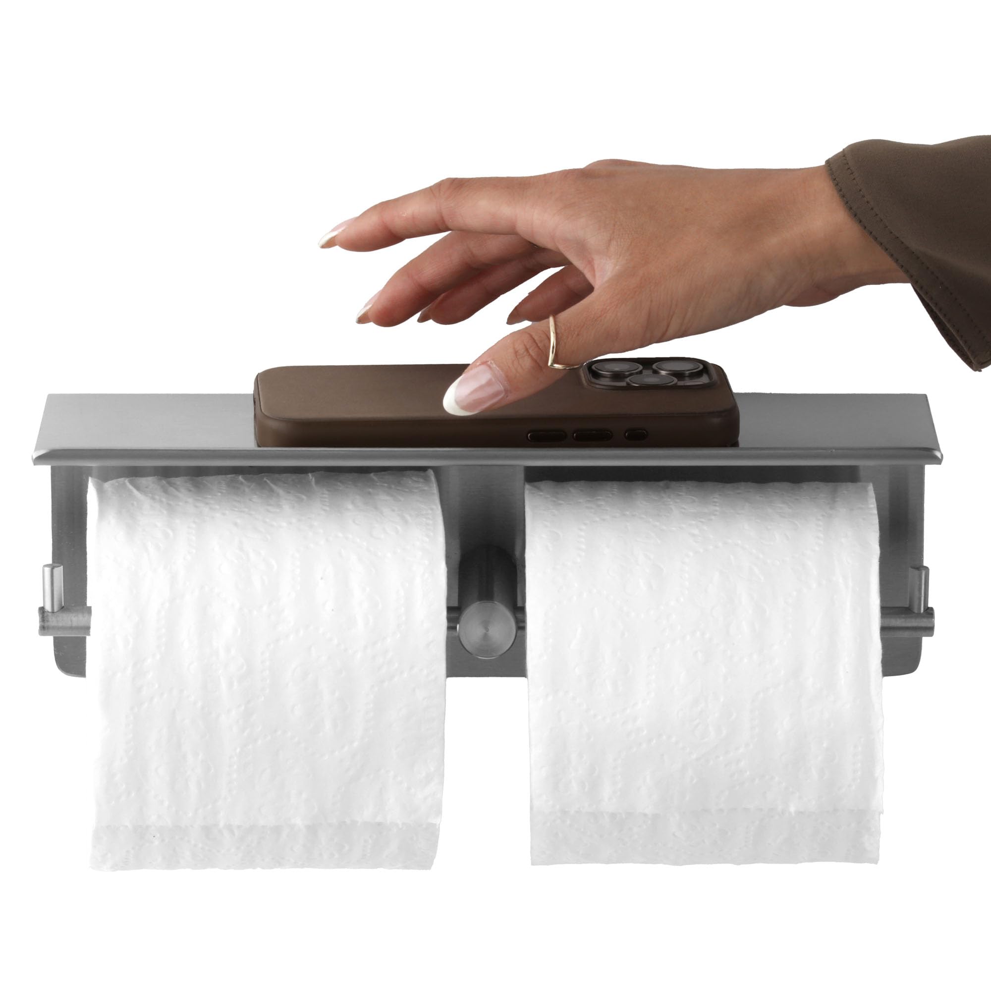 Bobrick B-540 ADA Compliant Toilet Paper Dispenser with Utility Shelf - Stainless Steel Satin Finish, Holds 2 Standard Rolls - Ideal for Public Restrooms, Offices & Commercial Spaces
