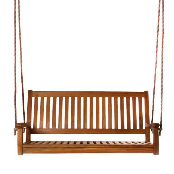 Premium Teak Wood Porch Swing with Comfortable Cushions - Outdoor Garden Patio Hanging Chair for Relaxation & Backyard Decor