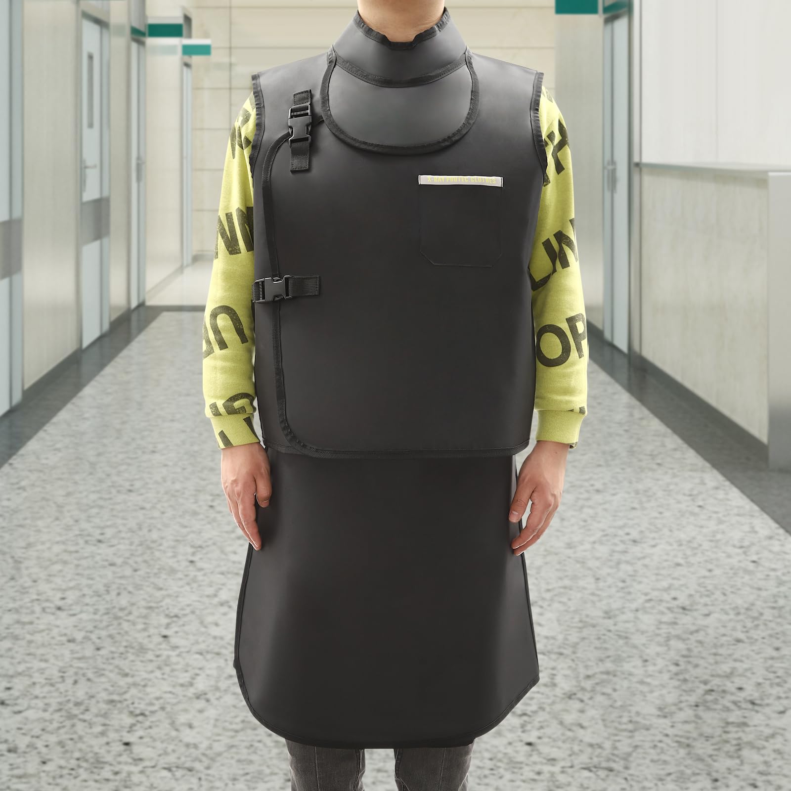 CNCEST X-Ray Shield Protective Suit - 0.5mmPb Lead Radiation Protection Clothing for Hospitals & Laboratories | Black Collared Design for Radiology Safety | Ideal for X-Ray Technicians, Dentists & Medical Staff