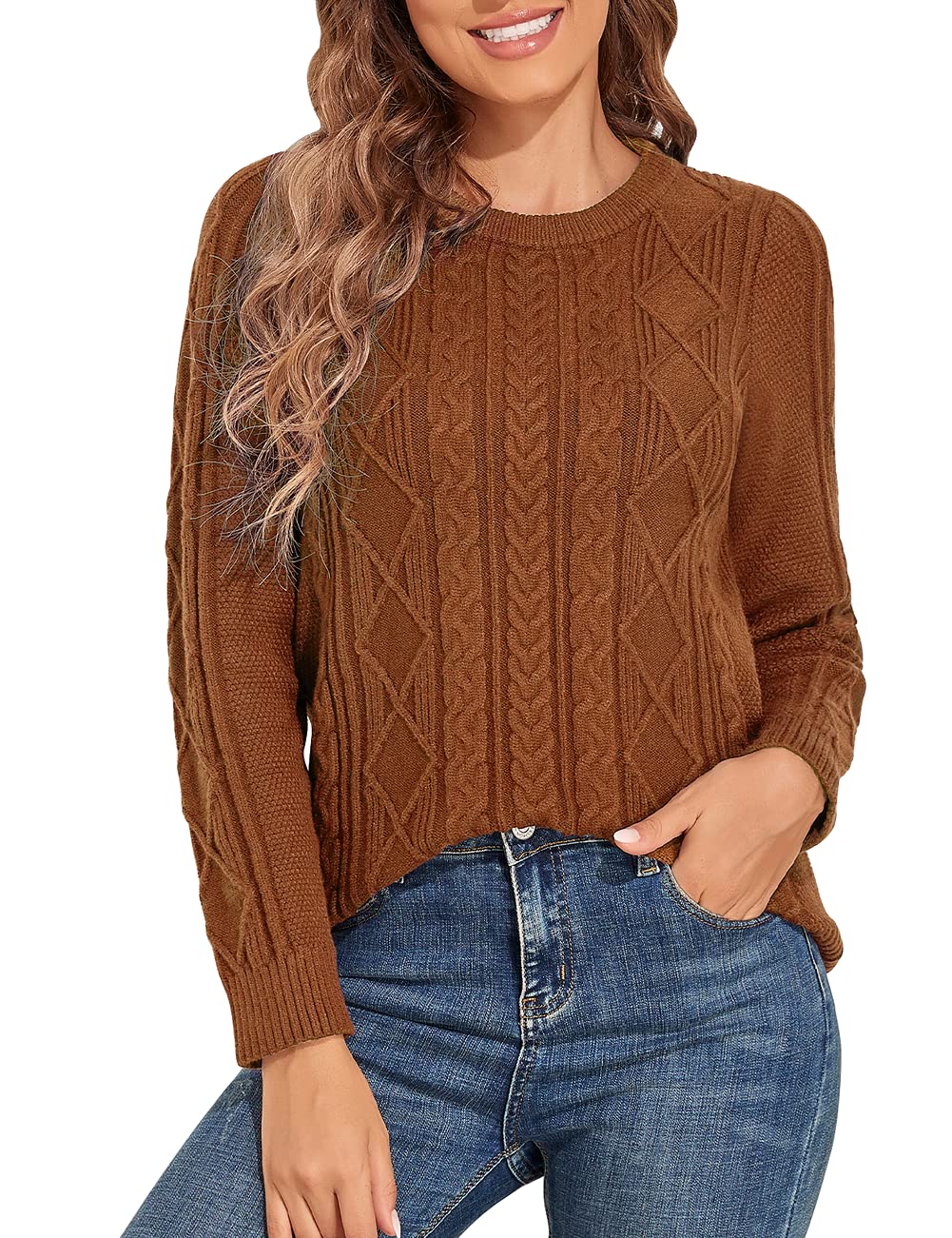PrettyGuide Women's Cable Knit Sweater - Soft Crewneck Long Sleeve Pullover Top for Fall & Winter | Cozy Casual Wear, Office Outfits, Holiday Layering