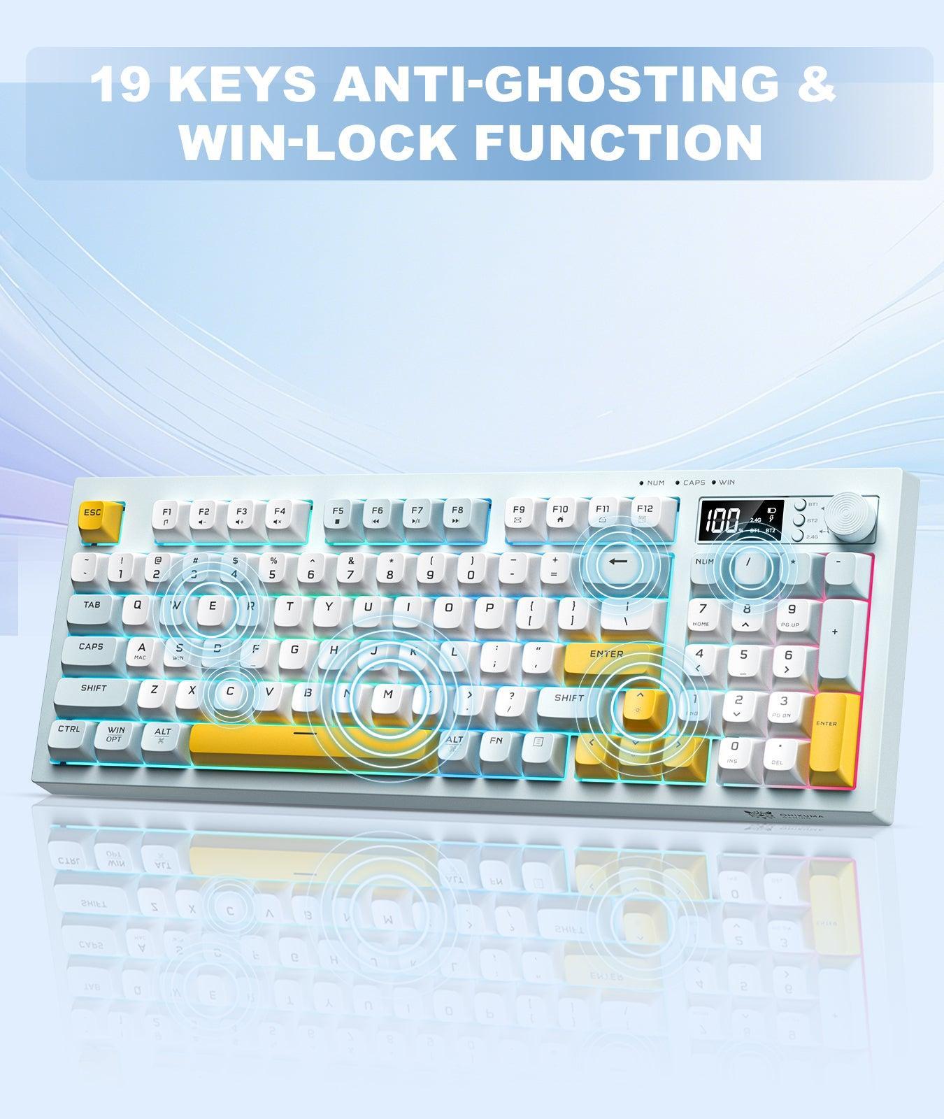 ONIKUMA G80 94-Key Wireless Mechanical Keyboard with LCD Screen & Multifunction Knob - Bluetooth/2.4G/USB-C 3 Mode Connectivity for Gaming, Office & Home Use