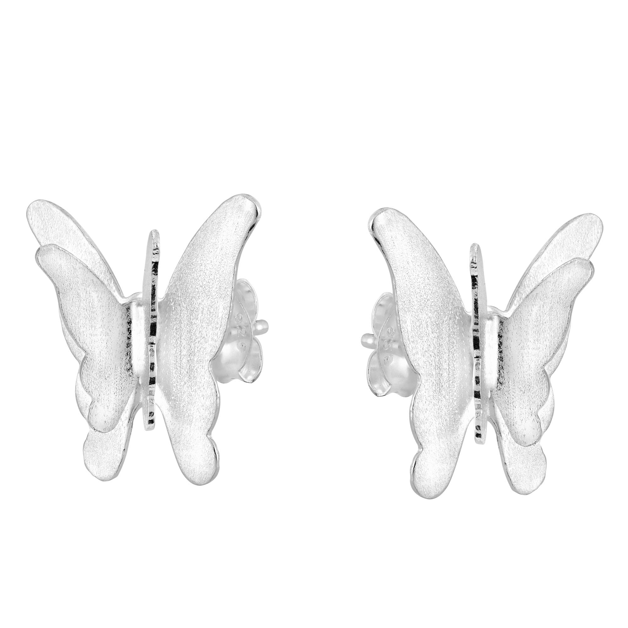 Aeravida Ethereal Wings Fluttering Butterfly Satin Brushed .925 Sterling Silver Stud Earrings for Women | Hypoallergenic Butterfly Jewelry | Perfect for Weddings, Date Nights & Special Occasions