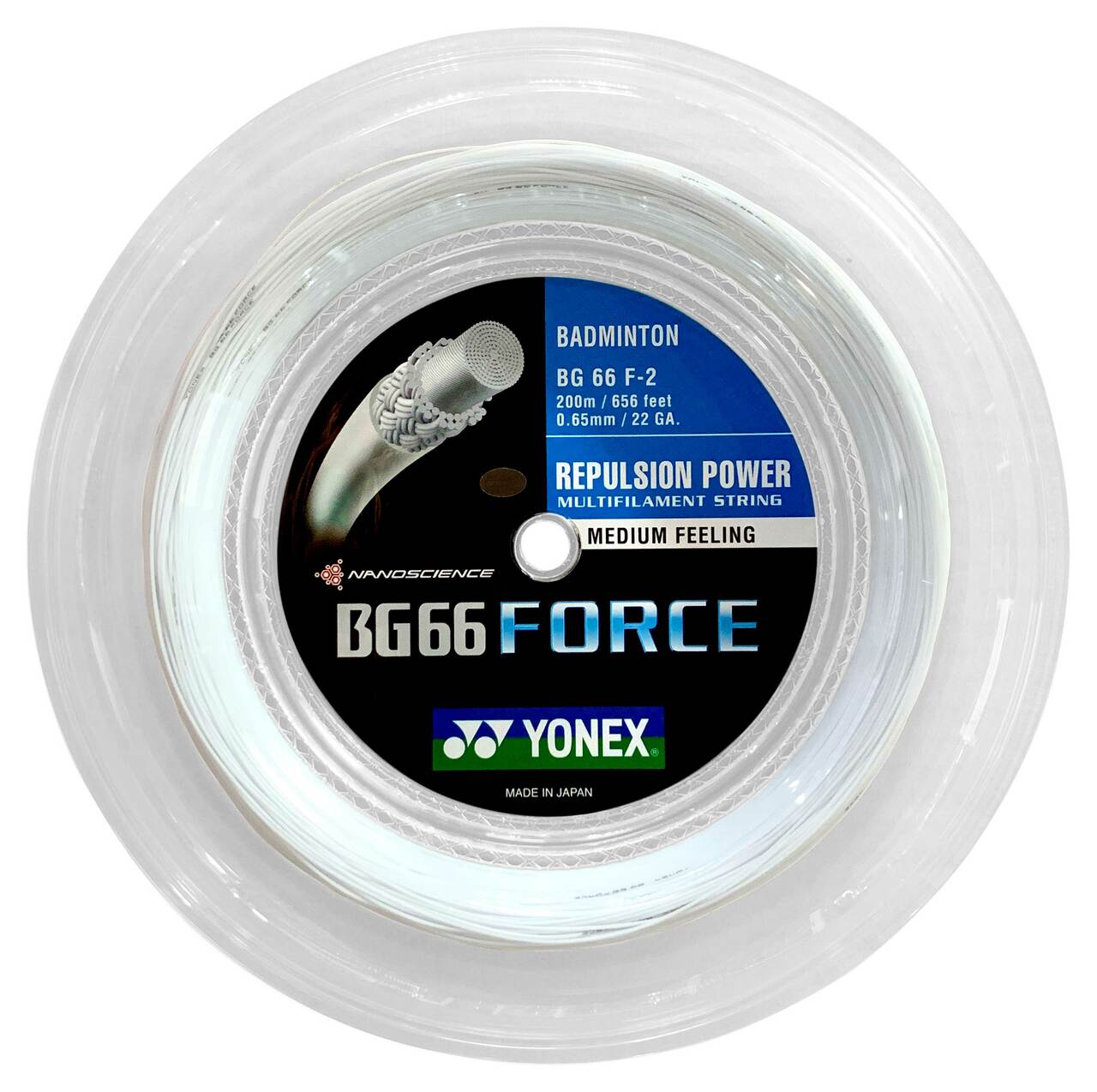 Yonex BG 66 Force Badminton String Reel (200m) - High Performance Badminton String for Professional Players - Perfect for Tournament Play & Training Sessions