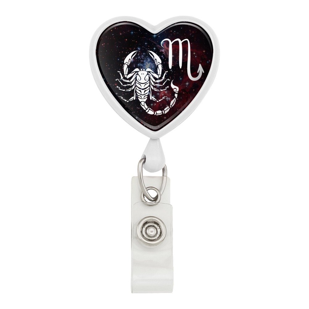 Scorpio Zodiac Sign Horoscope Space Heart Lanyard - Retractable Reel Badge ID Card Holder for Work, School & Events - White (Perfect for Nurses, Teachers & Office Professionals)