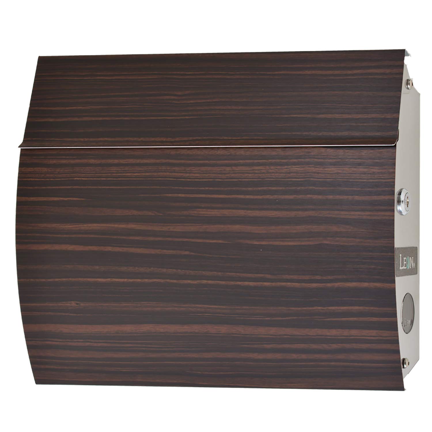 MB-4801 Large Stainless Steel Wall Mount Mailbox with Key - Modern Mid Century Secure Locking Letterbox for House or Office - Ebony Wood Finish - Perfect for Home Entryways, Office Buildings & Apartment Complexes
