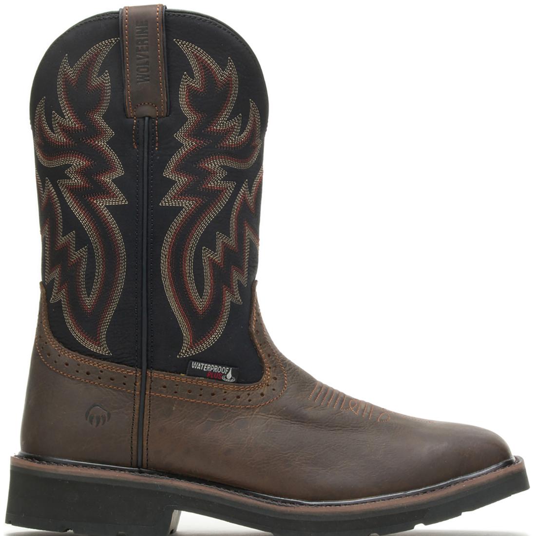 Waterproof Pull-On Wellington Work Boots for Men - Soft Toe, Black/Brown - Ideal for Farming, Ranch Work & Outdoor Activities