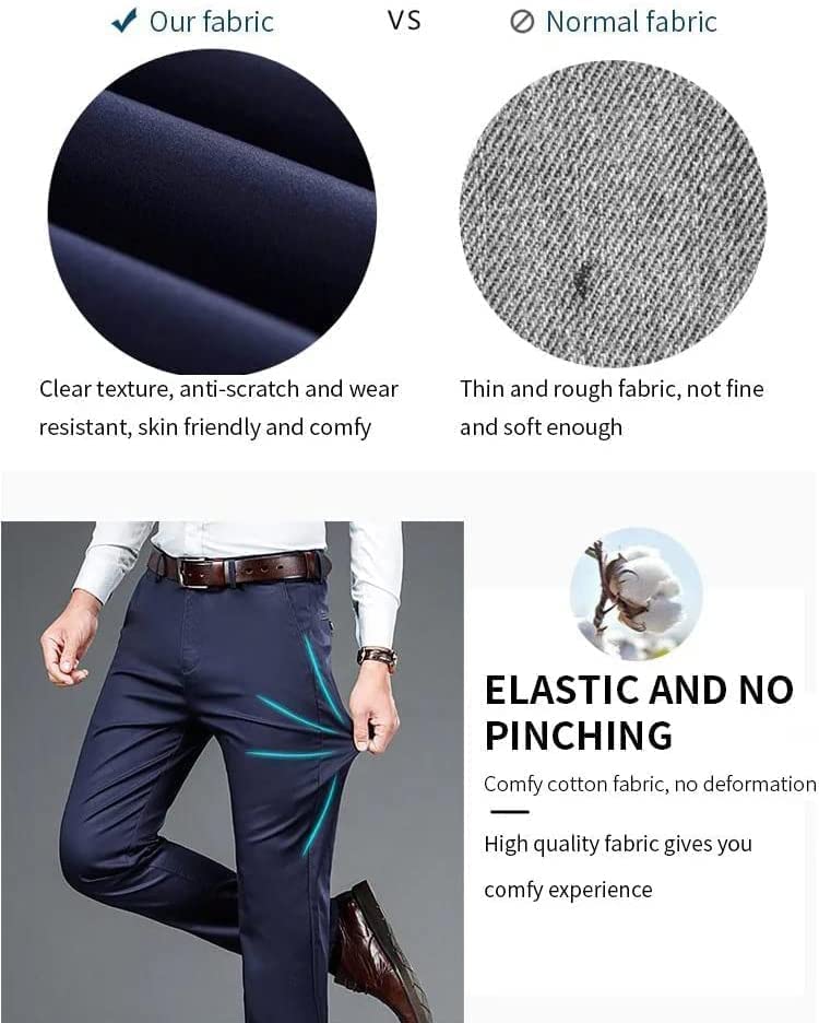 Premium Men's Ice Silk Suit Pants - Non-Ironing Anti-Wrinkle Dress Pants with High Stretch for Business & Summer Wear - Breathable & Cool Comfort for Office, Travel & Formal Occasions