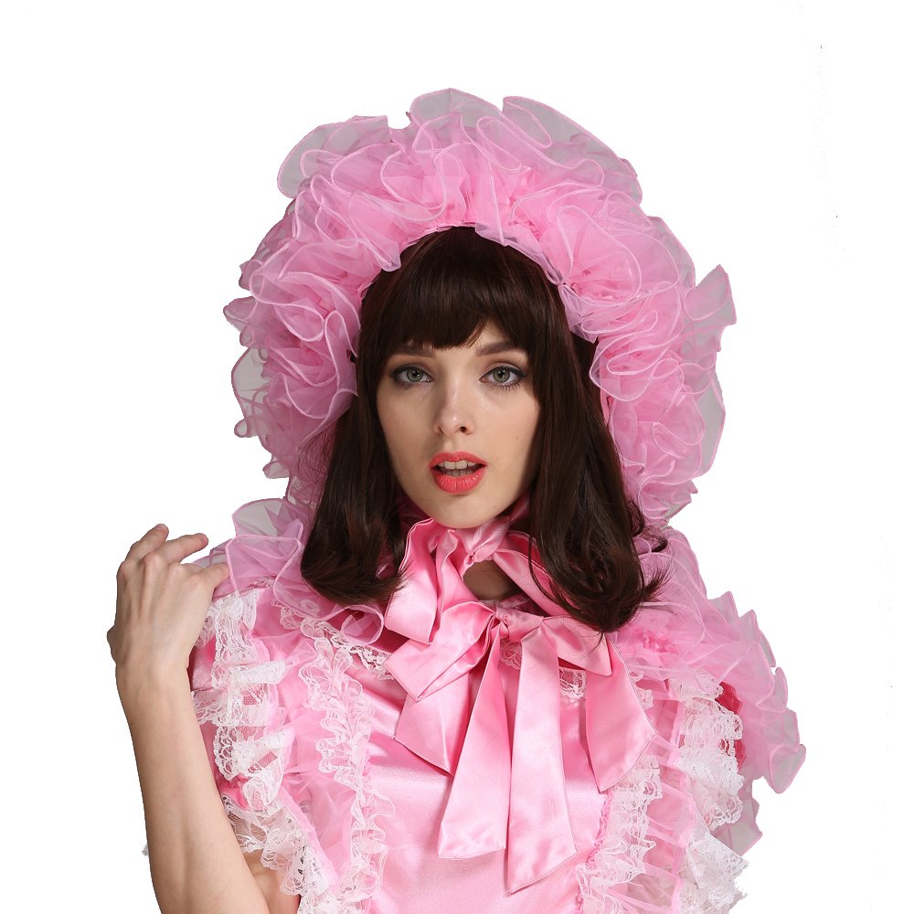 Elegant Women's Pink Organza Puffy Bonnet with Detachable Cape - Perfect for Cosplay, Costume Parties & Renaissance Fairs