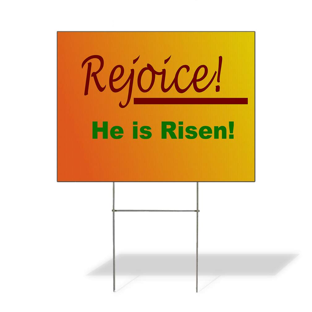 Rejoice He is Risen Easter Yard Signs - Set of 5 Weatherproof Plastic Religious Signs (18x12 Inch) for Church, Home & Garden Decor - Christian Faith & Easter Celebration Decorations