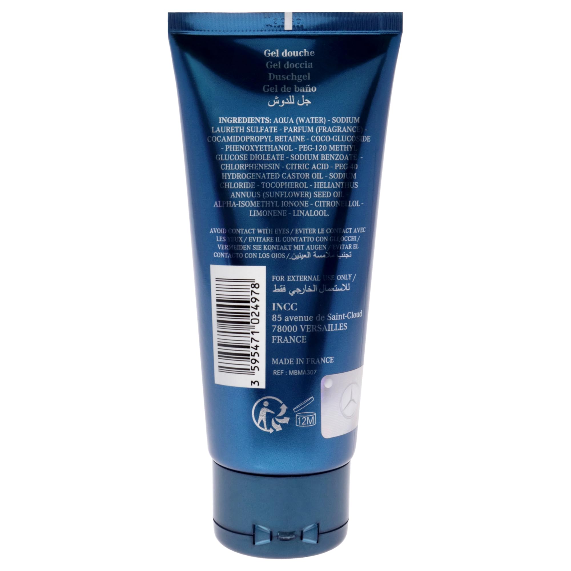 Mercedes-Benz Men's Shower Gel & Body Wash - Bergamot & Lavender Scent - Travel Size 3.3 oz - Moisturizing Liquid Soap for Men - Perfect for Gym, Travel & Daily Shower Routine