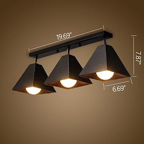 Vintage Industrial 3-Light Flush Mount Ceiling Fixture - Retro Edison Bulb Metal Pendant Chandelier for Kitchen Island, Dining Room & Bedroom Lighting