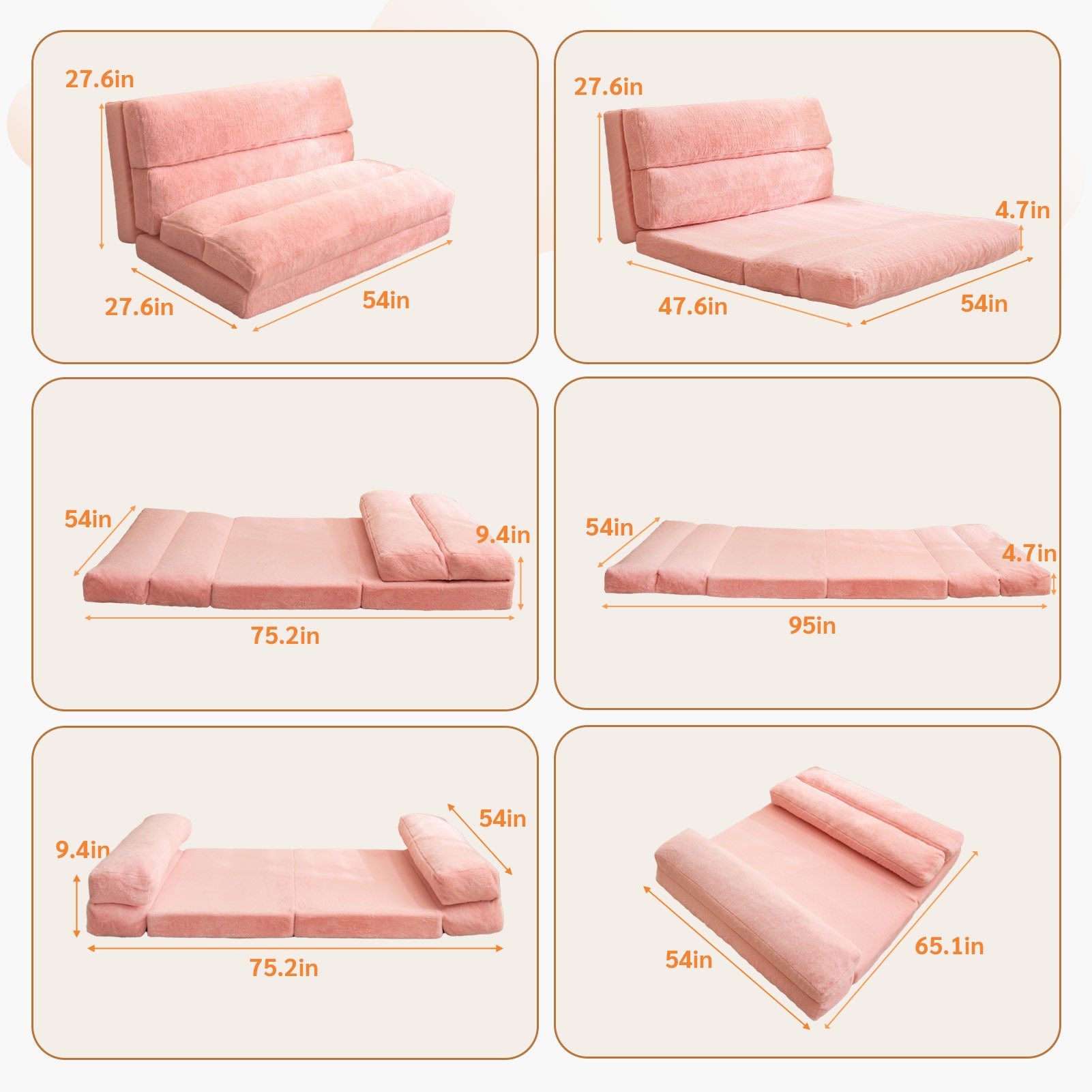 MAXYOYO Extra Wide Bean Bag Bed - Foldable Sofa Bed & Floor Mattress for Adults & Kids, Pink Floor Couch - Perfect for Living Room, Bedroom, Dorm & Lounge Relaxation