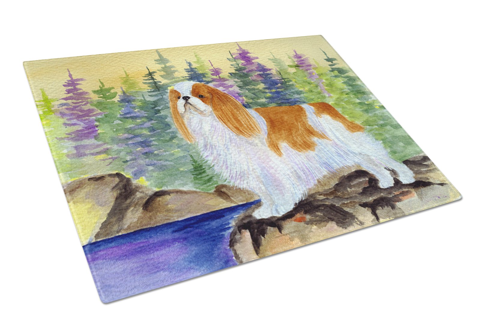 English Toy Spaniel Glass Cutting Board - Large Decorative Tempered Glass Kitchen Chopping & Serving Board - Perfect for Holiday Entertaining & Everyday Meal Prep