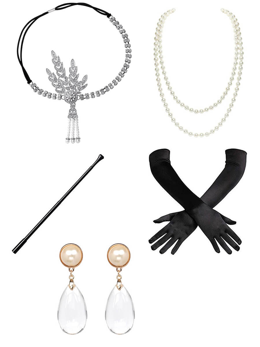 Black Gatsby Party Accessories 5-Piece Set - Vintage 1920s Themed Decorations for Great Gatsby Parties, Weddings & Roaring 20s Events