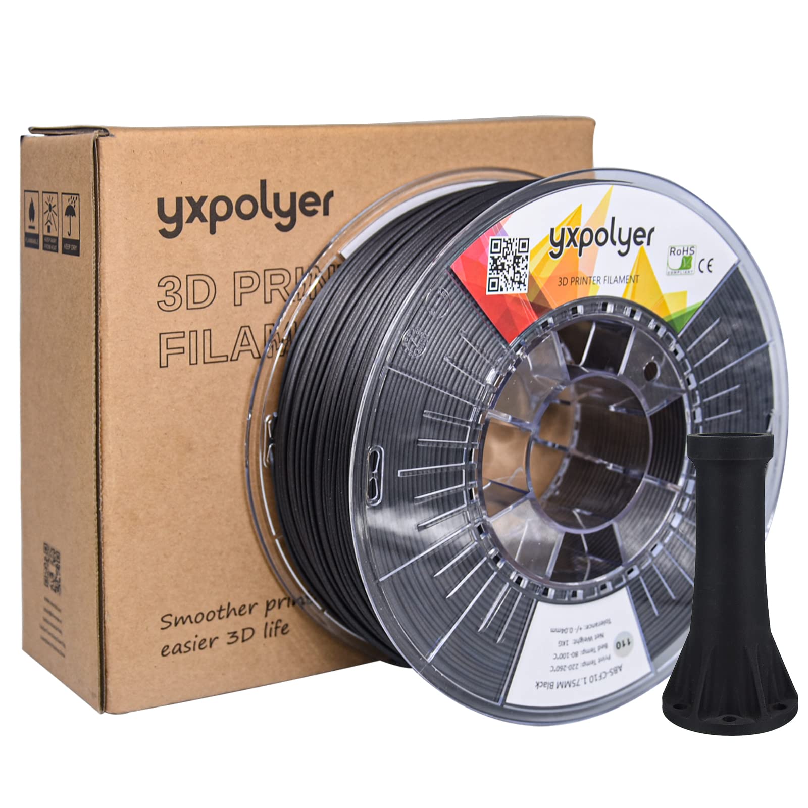 YXPOLYER Carbon Fiber ABS Filament 1.75mm for 3D Printing - High Strength Engineering Filament 1kg Spool (Black) - Perfect for Automotive Parts, Drone Frames & Industrial Prototypes