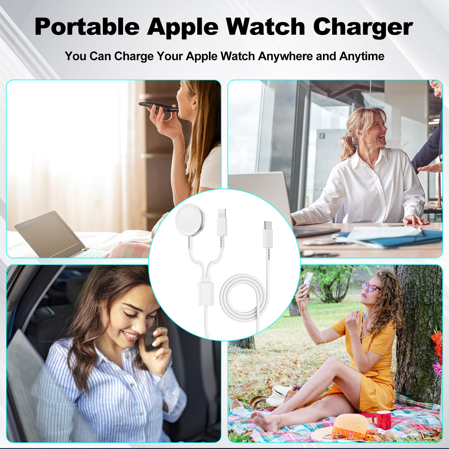 MFi Certified Magnetic 2-in-1 Fast Charging Cable for Apple Watch & iPhone - 6ft USB-C Charger with 20W Power Adapter (Compatible with iWatch Series Ultra/9/8/7/6/5/4/3/SE & iPhone 14/13/12) - Perfect for Travel, Office & Nightstand Charging