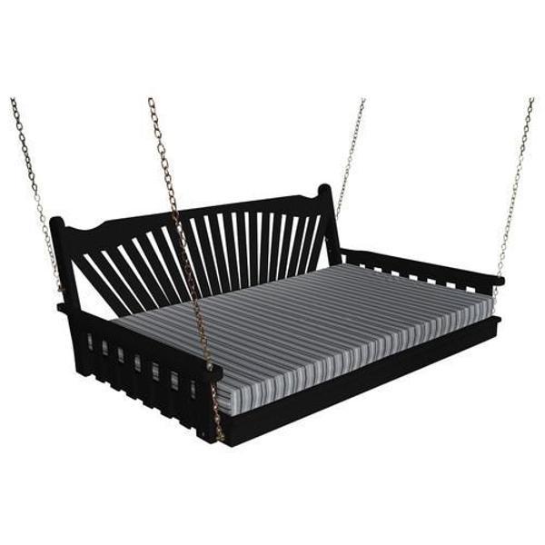 Yellow Pine Swing Bed with Fanback - Outdoor Hanging Bed for Porch, Patio, or Garden Relaxation