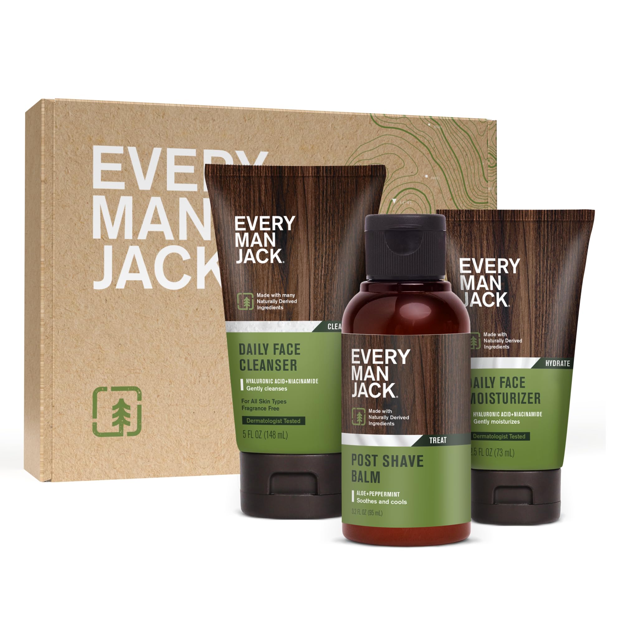 Every Man Jack Daily Post Shave Set - 3 Full-Size Fragrance-Free Skincare Essentials for Men (Face Wash, Moisturizer, Post Shave Balm) - Perfect for Daily Grooming & Sensitive Skin Care Routine