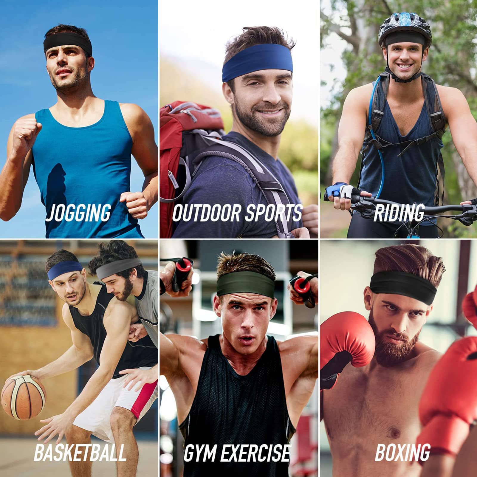 5-Pack Moisture-Wicking Sports Headbands for Men & Women - Breathable Quick-Dry Elastic Head Sweatbands for Running, Cycling, Yoga, Tennis, Basketball & Gym Workouts - Stay Cool During Intense Exercise & Outdoor Activities
