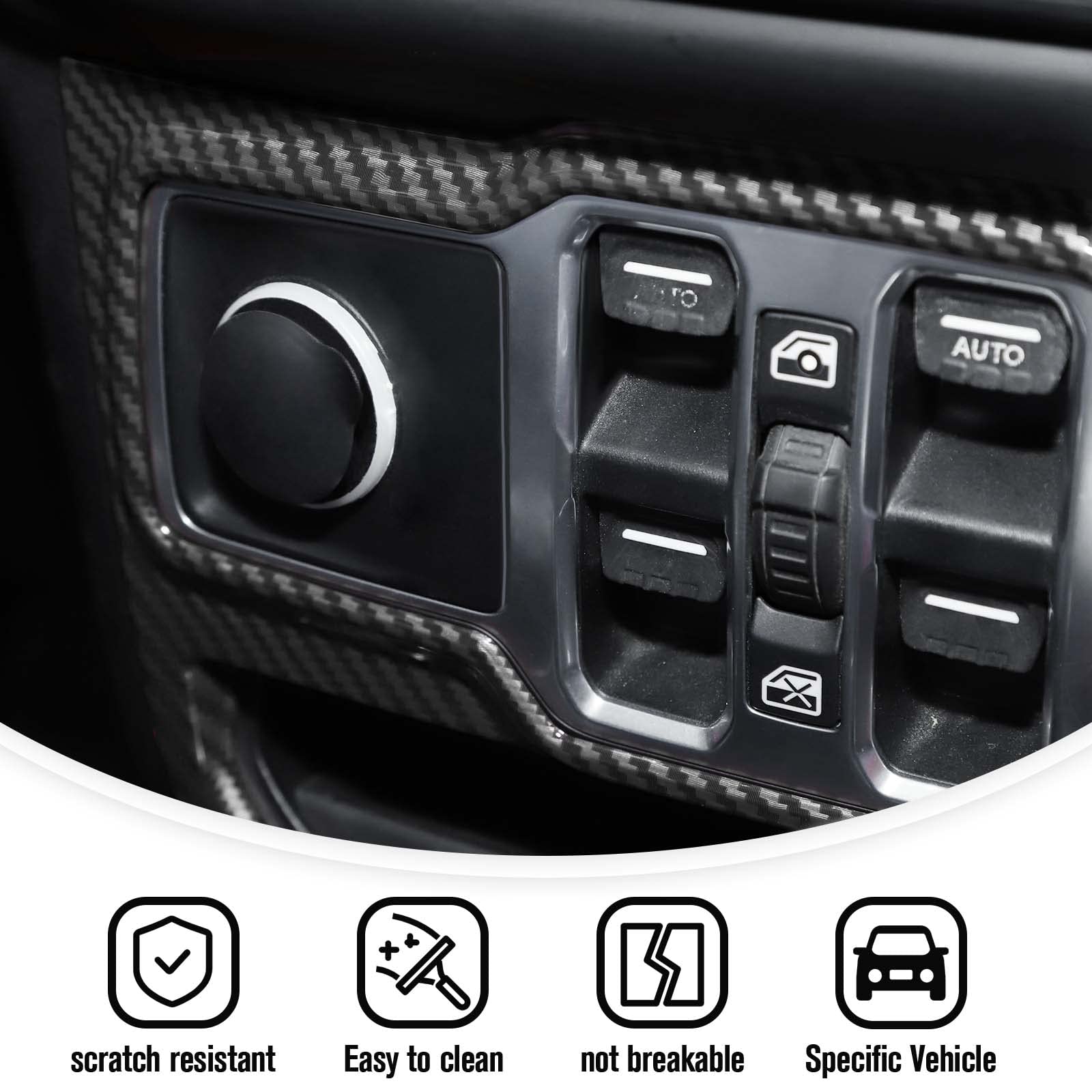 JeCar Carbon Fiber Window Control Panel Trim Cover for Jeep Wrangler 2018-2023 JL & JLU Models - Interior Accessories & Dashboard Decoration - Perfect for Off-Roading & Car Customization